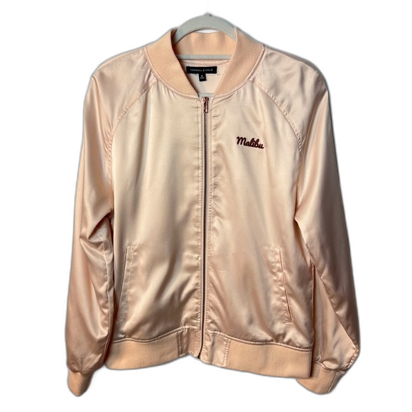 Kendall & Kylie Satin Bomber Jacket Peach Size S - Picture 2 of 11